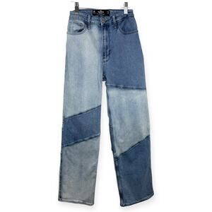 Hollister Patchwork Dad Jeans Ultra High Rise Two Tone Blue Denim 23x29 Y2K